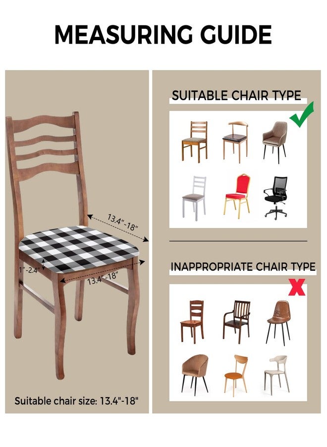 Savannan Dining Room Chair Seat Covers, Classic Black and White Plaid Buffalo Check Christmas Decor Removable Stretch Chair Seat Cushion Slipcovers Protector for Holiday Party Festival Decoration, Set of 4 - Image 3